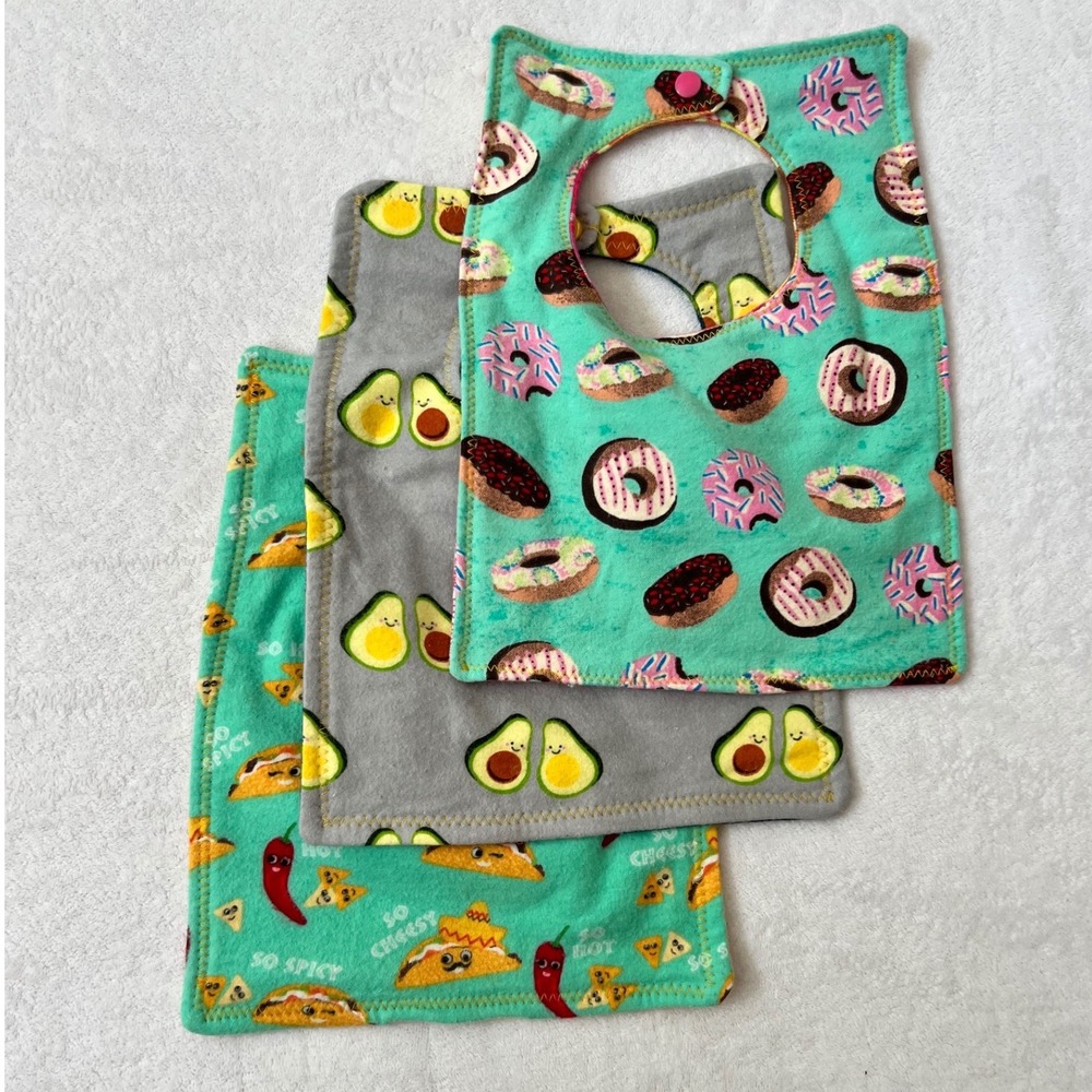 Handmade Flannel Baby Bibs Multicolor Food Plaid Snap Closure 3 Pack OS
